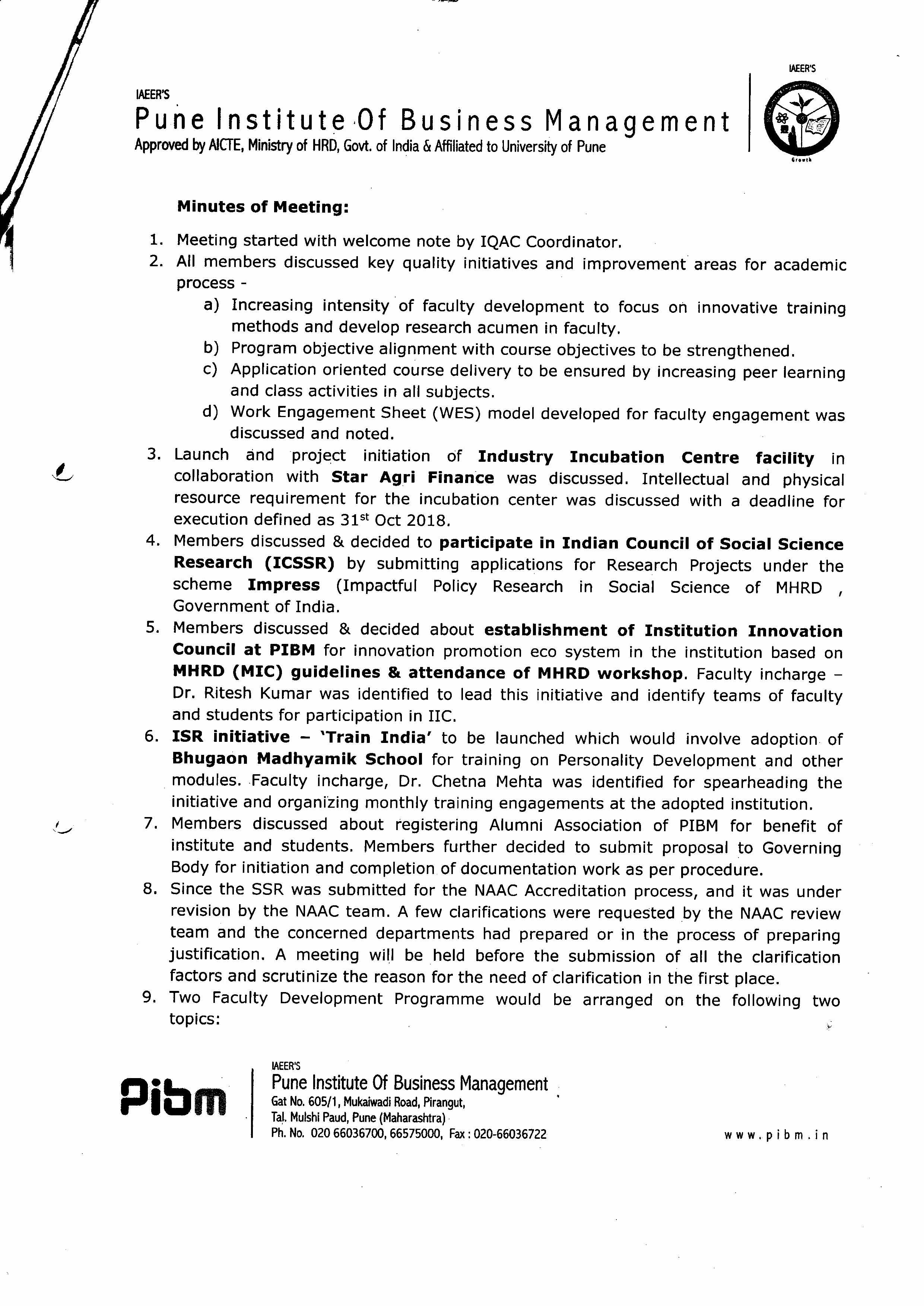 IQAC Minutes Of Meeting Q2 1 April 2019